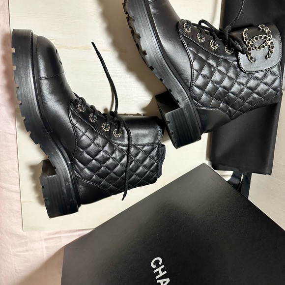 Chanel Quilted Combat Boots in Size 37.5 with Box & Dust bags. - Picture 7 of 7